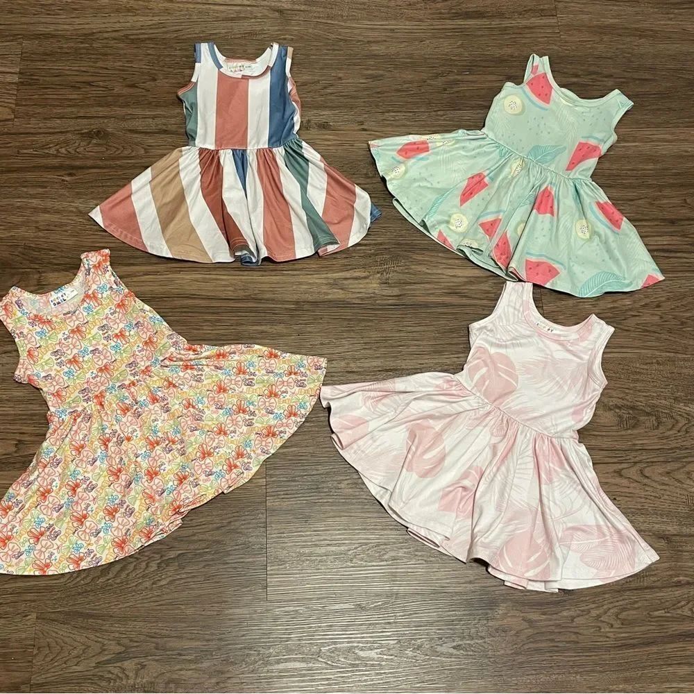 Dot Dot Smile Sleeveless Twirl 4 Dresses Pink Orange Brown Blue Green 12-24 mos - Picture 2 of 13